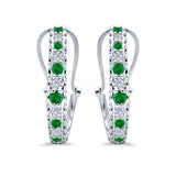 Half Eternity Huggie Hoop Earrings Round Simulated Green Emerald CZ 925 Sterling Silver (18mm)