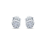 Simulated CZ Round Halo Design Stud Earrings 925 Sterling Silver (4.5mm)