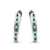 Half Eternity Hoop Earrings Round Simulated Green Emerald Cubic Zirconia 925 Sterling Silver (14mm)