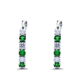 Half Eternity Huggie Hoop Earrings Round Simulated Green Emerald Cubic Zirconia 925 Sterling Silver (21mm)