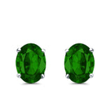 Art Deco Oval Wedding Bridal Solitaire Stud Earrings Simulated Green Emerald CZ 925 Sterling Silver-8mmx6mm