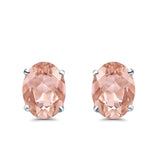 Art Deco Oval Wedding Bridal Solitaire Stud Earrings Simulated Morganite CZ 925 Sterling Silver-8mmx6mm