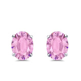 Art Deco Oval Wedding Bridal Solitaire Stud Earrings Simulated Pink CZ 925 Sterling Silver-8mmx6mm