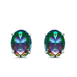 Art Deco Oval Wedding Bridal Solitaire Stud Earrings Simulated Rainbow CZ 925 Sterling Silver-8mmx6mm