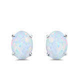 Art Deco Oval Wedding Bridal Solitaire Stud Earrings Lab Created White Opal 925 Sterling Silver-8mmx6mm