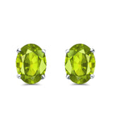 Art Deco Oval Wedding Bridal Solitaire Stud Earrings Simulated Peridot CZ 925 Sterling Silver-7mmx5mm