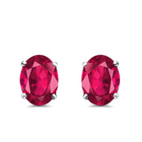 Art Deco Oval Wedding Bridal Solitaire Stud Earrings Simulated Ruby CZ 925 Sterling Silver-7mmx5mm