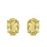 Art Deco Oval Wedding Bridal Solitaire Stud Earrings Simulated Yellow CZ 925 Sterling Silver-7mmx5mm