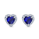 Heart shape Stud Earrings Wedding Simulated Blue Sapphire CZ 925 Sterling Silver (10mm)