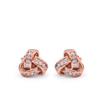 Stud Earrings Round Rose Tone, Simulated CZ 925 Sterling Silver (8mm)