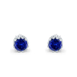 Wedding Engagement Bridal Stud Earrings Round Simulated Blue Sapphire CZ 925 Sterling Silver