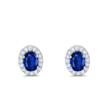 Stud Earrings Wedding Oval Simulated Blue Sapphire CZ 925 Sterling Silver (11mm)