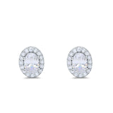Stud Earrings Wedding Oval Simulated Cubic Zirconia 925 Sterling Silver (11mm)