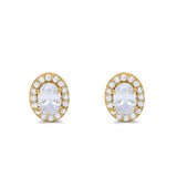 14K Yellow Gold Wedding Stud Earrings Oval Simulated Cubic Zirconia (11mm)