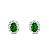 Stud Earrings Wedding Oval Simulated Green Emerald CZ 925 Sterling Silver (11mm)