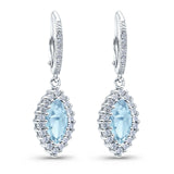 Halo Marquise Dangling Leverback Wedding Earrings Simulated Aquamarine CZ 925 Sterling Silver (31mm)