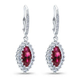 Halo Marquise Dangling Leverback Wedding Earrings Simulated Ruby CZ 925 Sterling Silver (31mm)