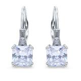 Cushion Cut Dangling Leverback Wedding Earrings Simulated Cubic Zirconia 925 Sterling Silver (15mm)