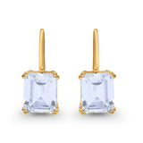Cushion Cut Dangling Leverback Wedding Earrings Yellow Tone, Simulated CZ 925 Sterling Silver (20mm)