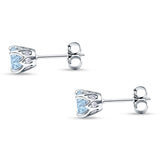 Round Hidden Halo Stud Earring Simulated Aquamarine 925 Sterling Silver Wholesale