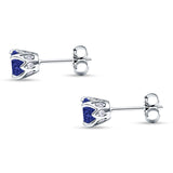 Round Hidden Halo Stud Earring Simulated Blue Sapphire 925 Sterling Silver Wholesale