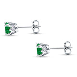 Round Hidden Halo Stud Earring Simulated Green Emerald 925 Sterling Silver Wholesale