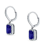Emerald Cut Leverback Earrings Simulated Blue Sapphire 925 Sterling Silver Wholesale