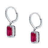 Emerald Cut Leverback Earrings Simulated Ruby 925 Sterling Silver Wholesale