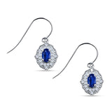 Halo Oval Fishhook Earring Simulated Blue Sapphire 925 Sterling Silver Wholesale