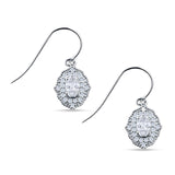 Halo Oval Fishhook Earring Cubic Zirconia 925 Sterling Silver Wholesale