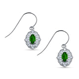 Halo Oval Fishhook Earring Simulated Green Emerald 925 Sterling Silver Wholesale