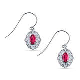 Halo Oval Fishhook Earring Simulated Ruby 925 Sterling Silver Wholesale