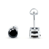 Solitaire Screw Back Stud Earring Brilliant Round Simulated Black CZ Solid 925 Sterling Silver