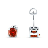 Solitaire Screw Back Stud Earring Brilliant Round Simulated Garnet CZ Solid 925 Sterling Silver