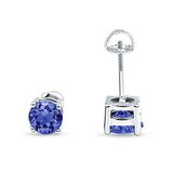 Solitaire Stud Earring Brilliant Round Simulated Tanzanite 925 Sterling Silver