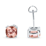 Cushion Stud Earring Solitaire Simulated Morganite 925 Sterling Silver Wholesale