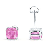 Cushion Stud Earring Solitaire Simulated Pink 925 Sterling Silver Wholesale