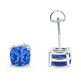 Cushion Stud Earring Solitaire Simulated Tanzanite 925 Sterling Silver Wholesale