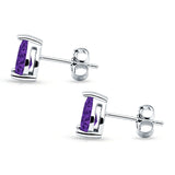 Art Deco Pear Shape Solitaire Push Back Stud Earring Excellent Simulated Amethyst CZ 925 Sterling Silver