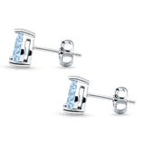Art Deco Pear Shape Solitaire Push Back Stud Earring Excellent Simulated Aquamarine CZ 925 Sterling Silver