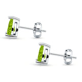 Art Deco Pear Shape Solitaire Push Back Stud Earring Excellent Simulated Peridot CZ 925 Sterling Silver