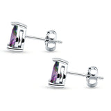 Art Deco Pear Shape Solitaire Push Back Stud Earring Excellent Simulated Rainbow CZ 925 Sterling Silver