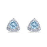 Halo Stud Earrings Simulated Aquamarine CZ Round 925 Sterling Silver(8mm)
