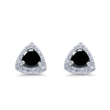 Halo Stud Earrings Simulated Black CZ Round 925 Sterling Silver(8mm)