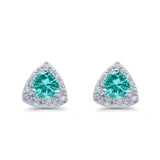 Halo Stud Earrings Simulated Paraiba Tourmaline CZ Round 925 Sterling Silver(8mm)