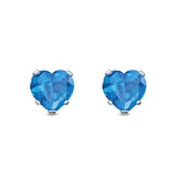 Heart Stud Earrings Simulated Blue Topaz CZ 925 Sterling Silver (4mm-8mm)