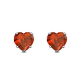 Heart Stud Earrings Simulated Garnet CZ 925 Sterling Silver (4mm-8mm)