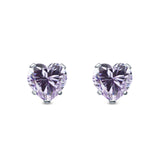 Heart Stud Earrings Simulated Lavender CZ 925 Sterling Silver (4mm-8mm)