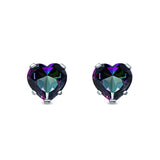 Heart Stud Earrings Simulated Rainbow CZ 925 Sterling Silver (4mm-8mm)