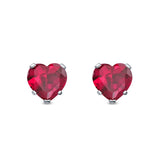 Heart Stud Earrings Simulated Ruby CZ 925 Sterling Silver (4mm-8mm)